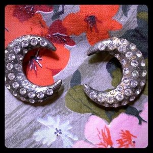 Lot of 2 vintage metal crescent rhinestone buttons